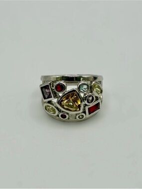 Lia Sophia Silver-Tone Multi-Stone Statement Ring Size 6.75–7